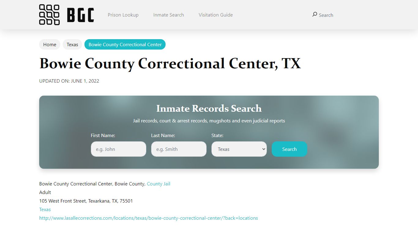 Bowie County Correctional Center, TX Inmate Search, Mugshots ...